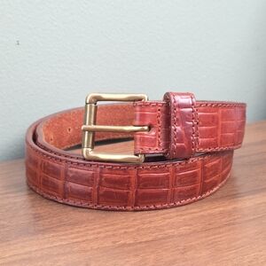 Vintage United Colors Of Benetton Croc-Embossed Leather Belt in Chestnut Brown